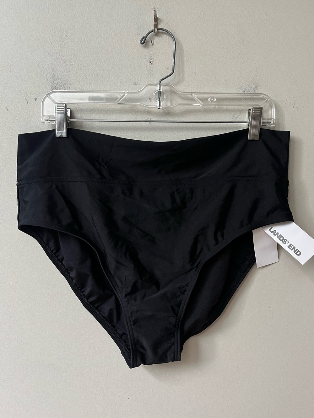 Lands End Tummy Control High Waist Bikini Bottom Black Womens Large NWT UPF 50
